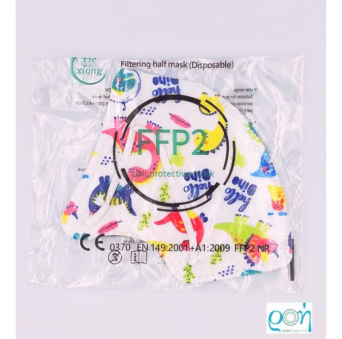 Tiexiong Μάσκα Προστασίας FFP2 NR για Παιδιά σε Λευκό χρώμα Happy Dinos